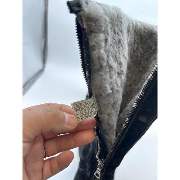 UGG Knightsbridge Boots Women's 7 Black Tall Suede 5119 Shearling Back Zip Y2K - Picture 6 of 7